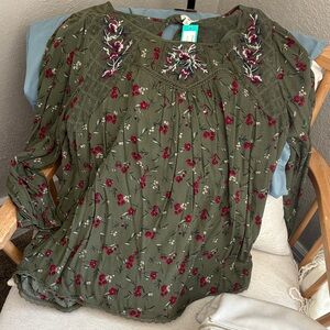 Elegant Green Floral Embroidered Blouse